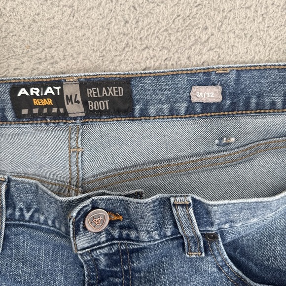 ARIAT REBAR M4 Jeans Mens 38x32 Relaxed Boot Cut Stone Wash - Picture 10 of 12
